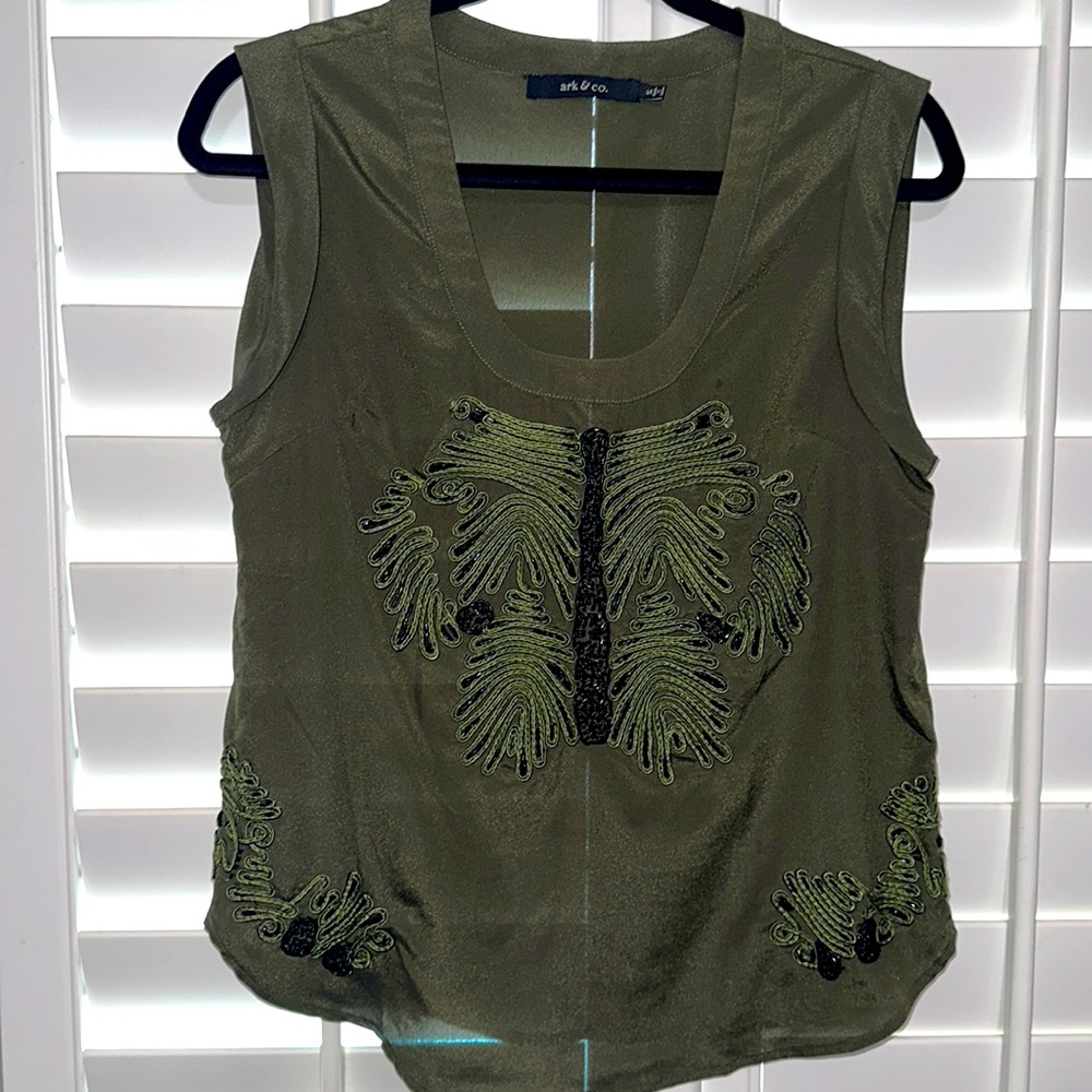Olive blouse with beading detail